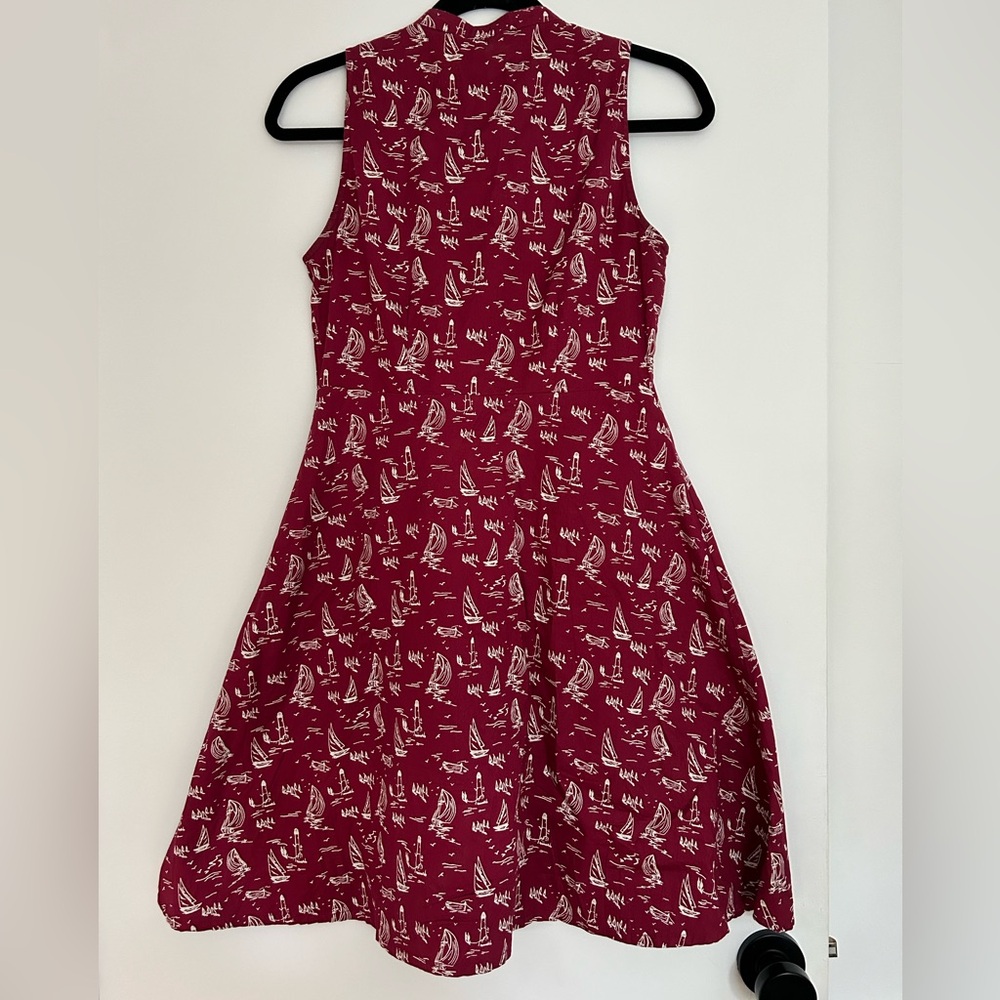 Mata Traders Burgundy/Cranberry Nautical Print Dress XS